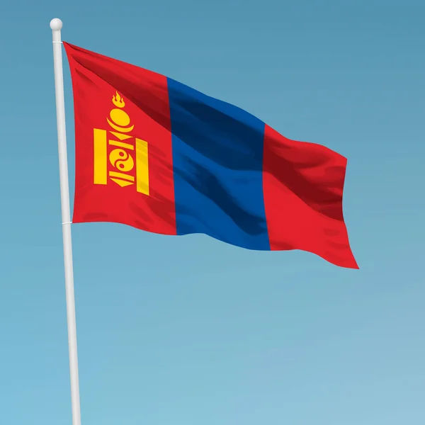 旗竿にモンゴルの旗を振る 独立記念日ポスターデザインのテンプレート — ストックベクタ