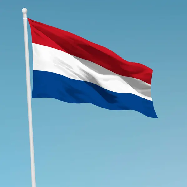 Ondeando Bandera Holanda Asta Bandera Plantilla Para Diseño Póster Día — Vector de stock