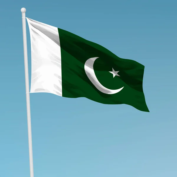 Размахивая Флагом Пакистана Флагштоке Шаблон Плаката Дню Независимости — стоковый вектор