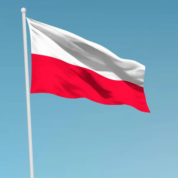 旗竿にポーランドの旗を振る 独立記念日ポスターデザインのテンプレート — ストックベクタ