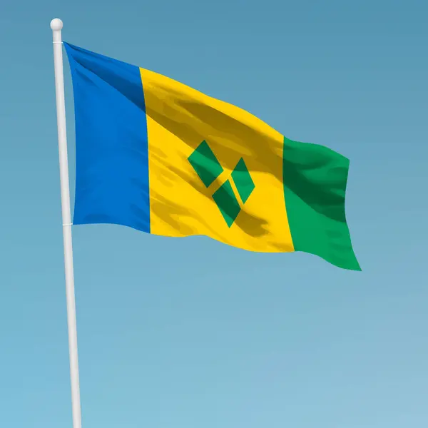 Acenando Bandeira São Vicente Granadinas Mastro Bandeira Modelo Para Projeto — Vetor de Stock