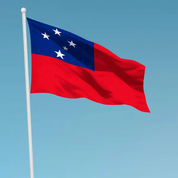 Sventolando Bandiera Samoa Sul Pennone Modello Design Del Poster Del — Vettoriale Stock