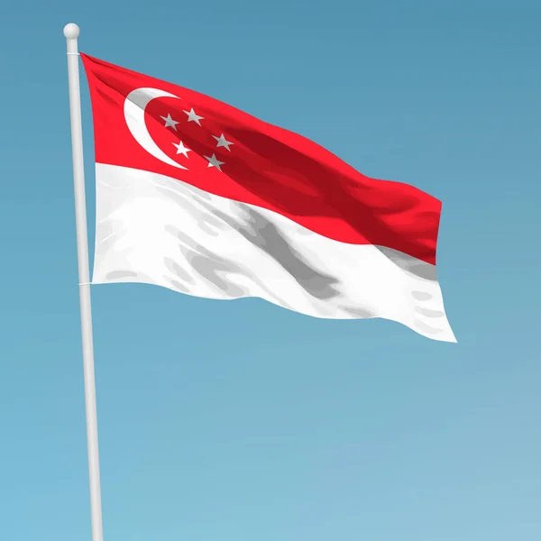 Ondeando Bandera Singapur Asta Bandera Plantilla Para Diseño Póster Día — Vector de stock