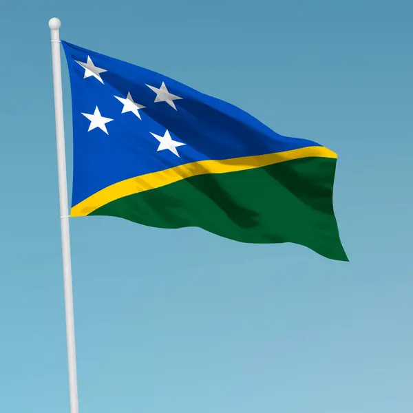 Acenando Bandeira Das Ilhas Salomão Mastro Bandeira Modelo Para Projeto — Vetor de Stock