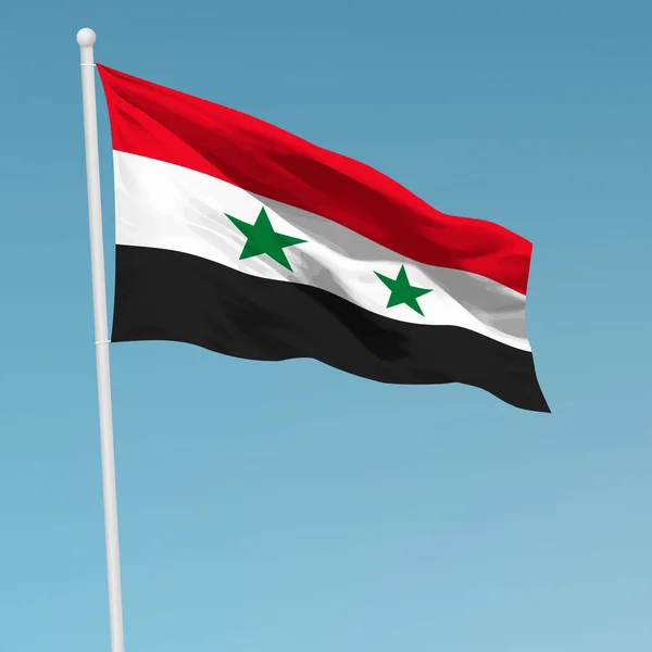 Sventolando Bandiera Della Siria Sul Pennone Modello Design Del Poster — Vettoriale Stock