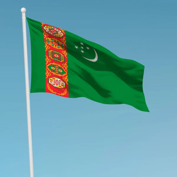 Κυματιστή Σημαία Του Τουρκμενιστάν Κοντάρι Σημαίας Πρότυπο Σχεδιασμού Αφίσας Ημέρας — Διανυσματικό Αρχείο
