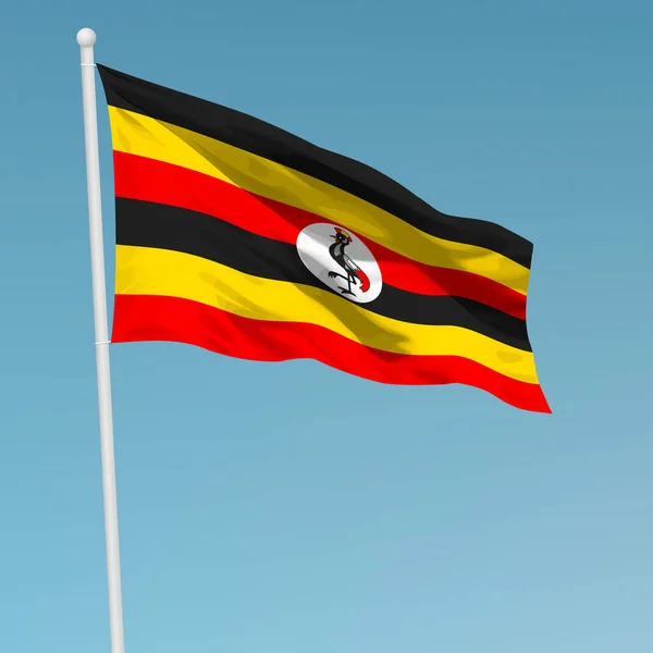 Waving Flag Uganda Flagpole Template Independence Day Poster Design — Stock Vector