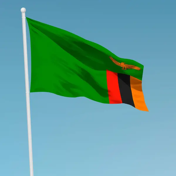 Размахивая Флагом Замбии Флагштоке Шаблон Плаката Дню Независимости — стоковый вектор