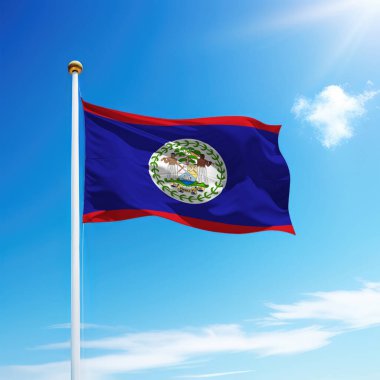 Belize bayrağını gökyüzü arka planında dalgalandırmak. Bağımsızlık Günü şablonu