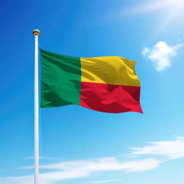 Benin bayrağını bayrak direğinde sallıyor. Bağımsızlık Günü şablonu