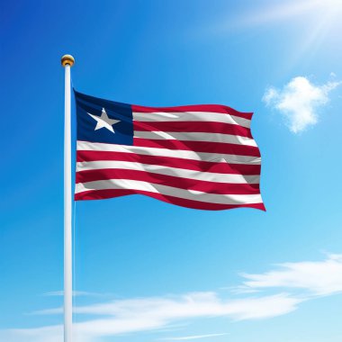 Bayrak direğinde gökyüzü arka planında Liberya bayrağı sallıyor. Bağımsızlık Günü şablonu