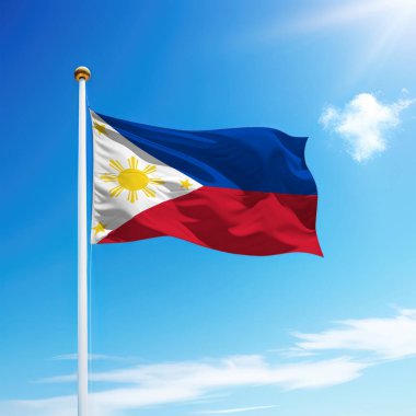 Filipinler bayrağını gökyüzü arka planında dalgalandırmak. Bağımsızlık Günü şablonu