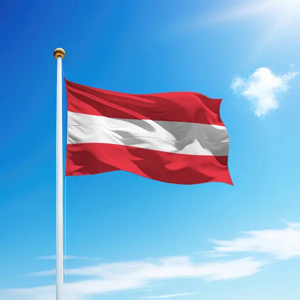Acenando Bandeira Áustria Mastro Bandeira Com Fundo Céu Modelo Para — Fotografia de Stock