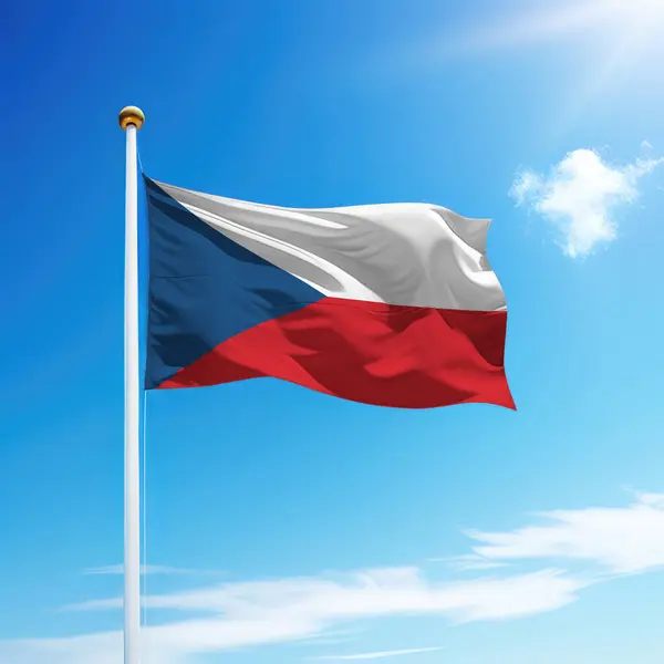 Прапор Чехії Флагштоку Фоном Неба Шаблон Дня Незалежності — стокове фото