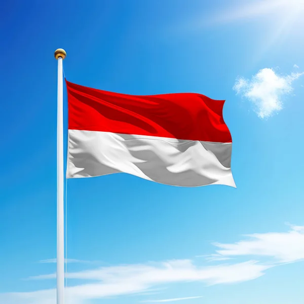 Ondeando Bandera Indonesia Asta Bandera Con Fondo Cielo Plantilla Para — Foto de Stock
