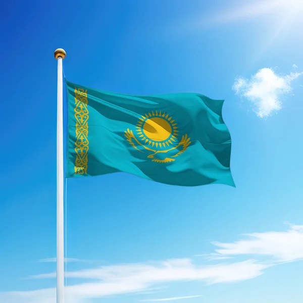 Κυματιστή Σημαία Του Καζακστάν Κοντάρι Σημαίας Φόντο Τον Ουρανό Πρότυπο — Φωτογραφία Αρχείου