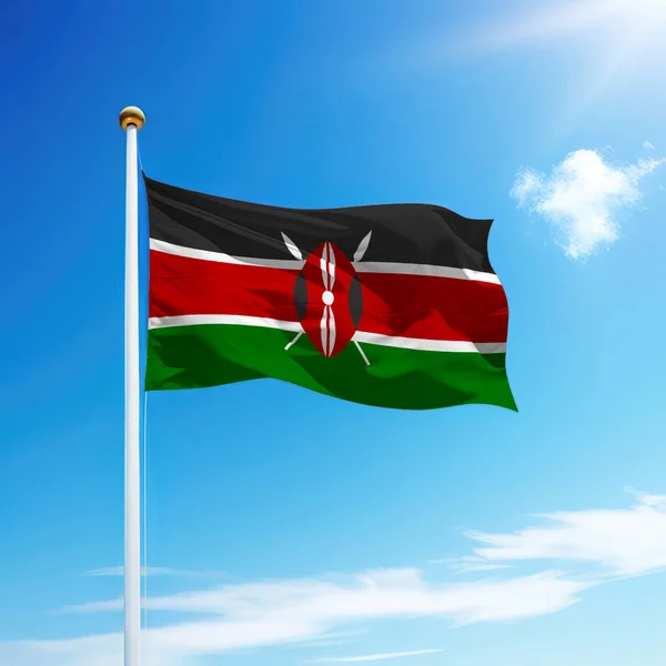 Viftande Flagga Kenya Flaggstång Med Himmel Bakgrund Mall För Självständighetsdagen — Stockfoto