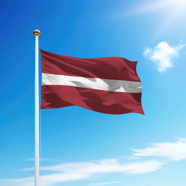 Waving Flag Latvia Flagpole Sky Background Template Independence Day — Stock Photo, Image