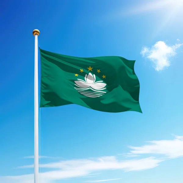 Waving flag of Macao on flagpole with sky background. Template for independence day