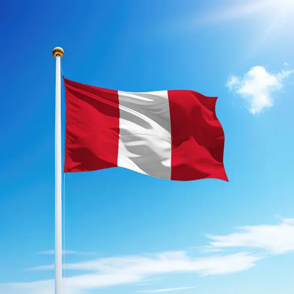 Mávání Vlajkou Peru Stožáru Oblohou Pozadí Šablona Pro Den Nezávislosti — Stock fotografie