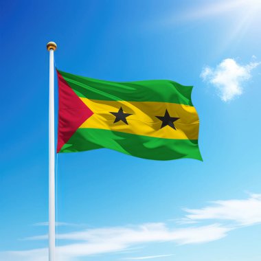 Bayrak direğinde Sao Tome ve Principe 'nin bayrağını sallıyor. Bağımsızlık Günü şablonu