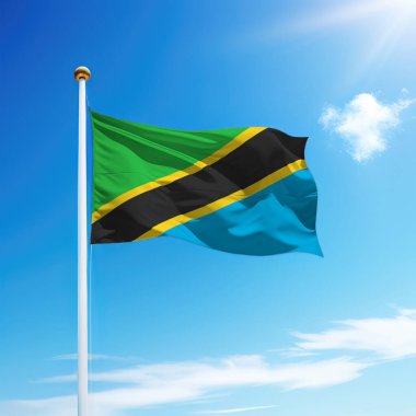 Bayrak direğinde Tanzanya bayrağı sallıyor. Bağımsızlık Günü şablonu