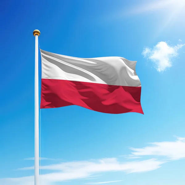 Waving Flag Poland Flagpole Sky Background Template Independence Day — Stock Photo, Image