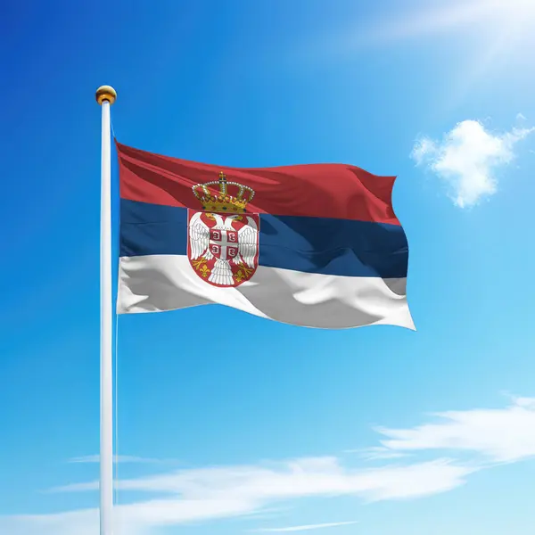 Прапор Сербії Флагштоку Фоном Неба Шаблон Дня Незалежності — стокове фото