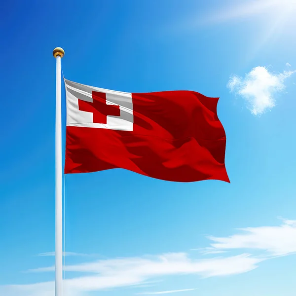 Waving Flag Tonga Flagpole Sky Background Template Independence Day — Stock Photo, Image