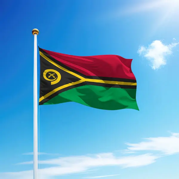 Waving Flag Vanuatu Flagpole Sky Background Template Independence Day — Stock Photo, Image