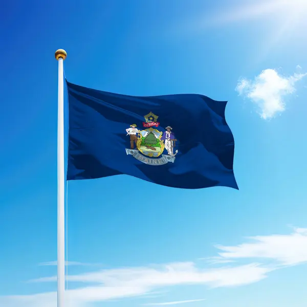 Macha Flaga Maine Jest Stanem Stany Zjednoczone Maszcie Flagowym Tle — Zdjęcie stockowe