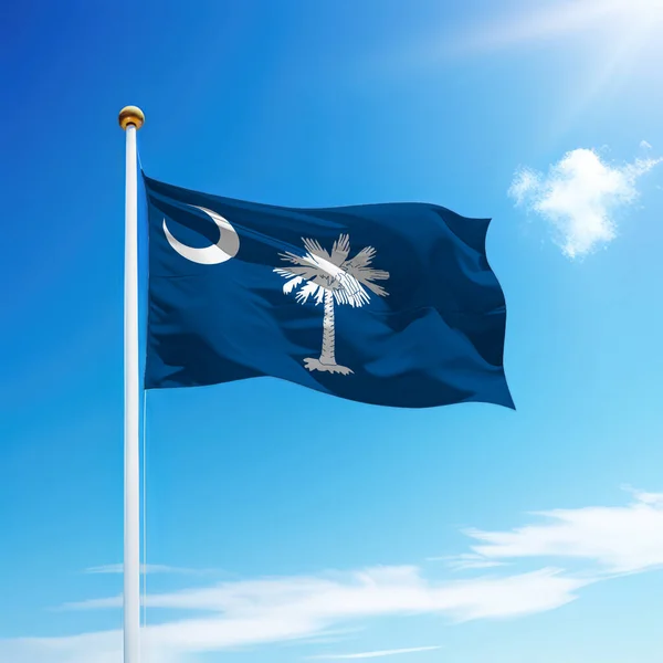 Waving Zászló Dél Karolina Egy Állam Egyesült Államok Zászlórúd Háttér — Stock Fotó