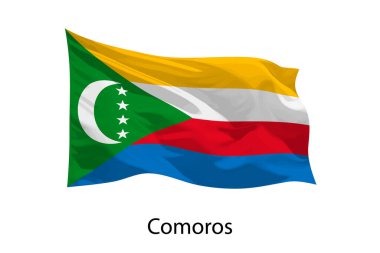 3D gerçekçi Comoros bayrağı izole edildi. Poster tasarımı için şablon