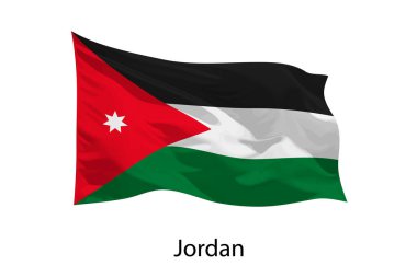 Ürdün 'ün 3D gerçekçi dalgalanan bayrağı izole edildi. Poster tasarımı için şablon