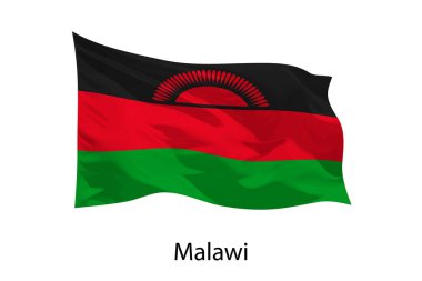 Malawi 'nin 3D gerçekçi dalgalanan bayrağı izole edildi. Poster tasarımı için şablon