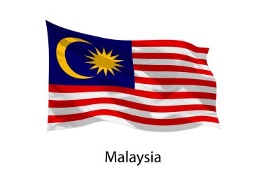 Malezya 'nın 3 boyutlu gerçekçi dalgalanan bayrağı izole edildi. Poster tasarımı için şablon