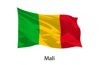 Mali 'nin 3D gerçekçi dalgalanan bayrağı izole edildi. Poster tasarımı için şablon