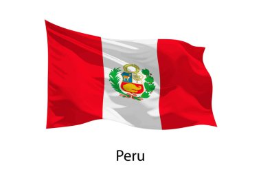 Peru 'nun 3 boyutlu gerçekçi dalgalanan bayrağı izole edildi. iposter tasarımı için şablon