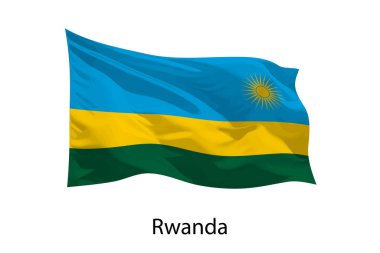 Ruanda 'nın 3D gerçekçi dalgalanan bayrağı izole edildi. Poster tasarımı için şablon