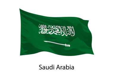 Suudi Arabistan 'ın 3D gerçekçi dalga bayrağı izole edildi. Poster tasarımı için şablon