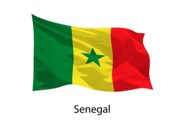Senegal 'in 3 boyutlu gerçekçi dalgalanan bayrağı izole edildi. Poster tasarımı için şablon
