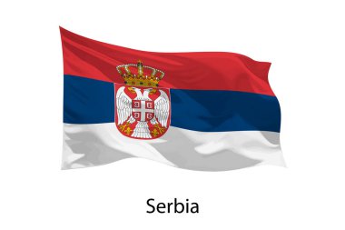 Sırbistan 'ın 3D gerçekçi dalgalı bayrağı izole edildi. iposter tasarımı için şablon