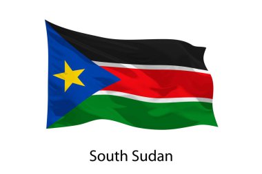 Güney Sudan 'ın 3D gerçekçi dalgalanan bayrağı izole edildi. Poster tasarımı için şablon