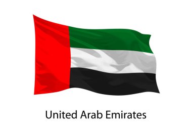 Birleşik Arap Emirlikleri 'nin 3D gerçekçi dalgalanan bayrağı izole edildi. Poster tasarımı için şablon