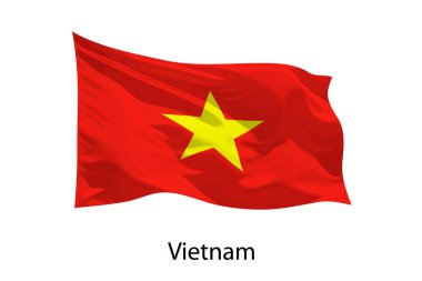 Vietnam 'ın 3 boyutlu gerçekçi dalgalı bayrağı izole edildi. Poster tasarımı için şablon