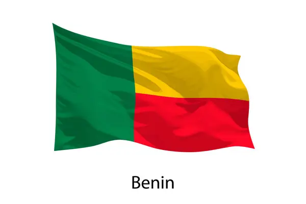 Realista Ondeando Bandera Benin Aislado Plantilla Para Diseño Póster — Vector de stock