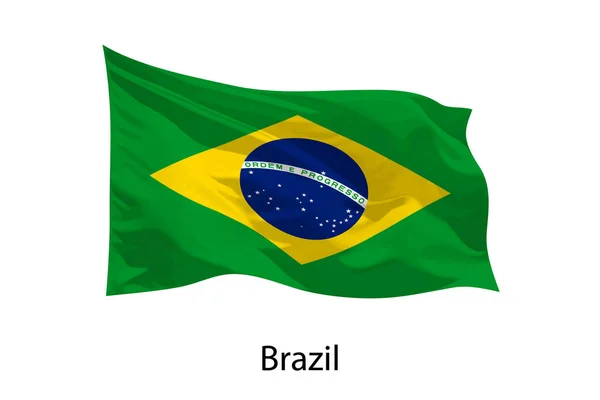 Realistico Sventolando Bandiera Del Brasile Isolato Modello Progettazione Iposter — Vettoriale Stock