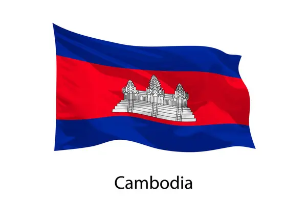 カンボジアの3D現実的なウィングフラッグ ポスターデザインのテンプレート — ストックベクタ