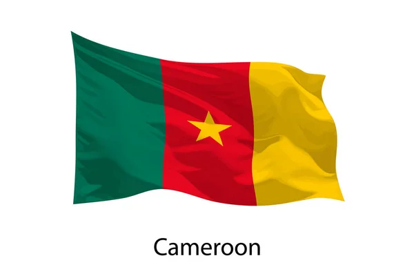 Ρεαλιστική Κυματιστή Σημαία Του Καμερούν Απομονωμένη Πρότυπο Σχεδίασης Αφίσας — Διανυσματικό Αρχείο