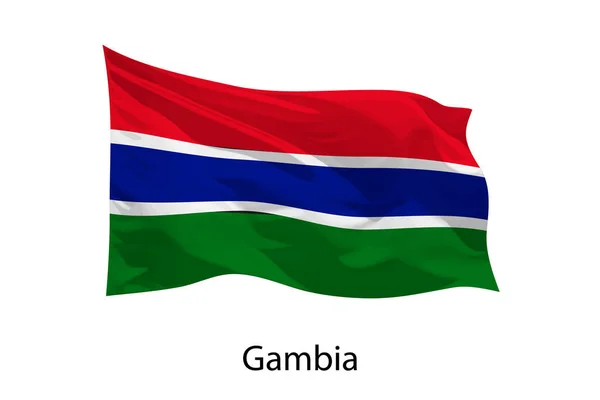 Ρεαλιστική Κυματιστή Σημαία Της Γκάμπια Απομονωμένη Πρότυπο Σχεδίασης Αφίσας — Διανυσματικό Αρχείο